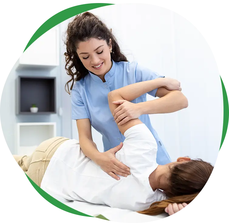 Physical therapist providing hands-on care to a patient.